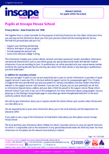a Together Trust service  PRIVACY NOTICE For pupils within the school.  Pupils at Inscape House School