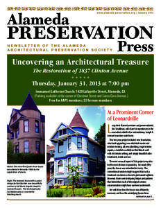 www.alameda-preservation.org | January[removed]Uncovering an Architectural Treasure The Restoration of 1837 Clinton Avenue • • • • •