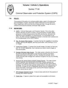 Volume 1 Article 3, Operations Section[removed]Criminal Observation and Protection System (COPS[removed]POLICY: