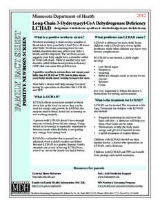 POSITIVE NEWBORN SCREEN  FAMILY FACT SHEET 2012 Minnesota Department of Health