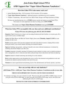 Join Enloe High School PTSA AND Support Our *Super Silent Phantom Fundraiser! How does Enloe PTSA raise money each year? • Annual Membership Dues: $10 for parents; $10 for teachers; $5 for students. • *Super Silent P