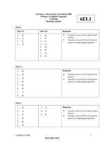 Territory-wide System Assessment 2008 Primary 6 English Language Listening Marking Scheme  6EL1