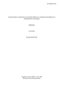 SCCNFP[removed]THE SCIENTIFIC COMMITTEE ON COSMETIC PRODUCTS AND NON-FOOD PRODUCTS INTENDED FOR CONSUMERS  OPINION