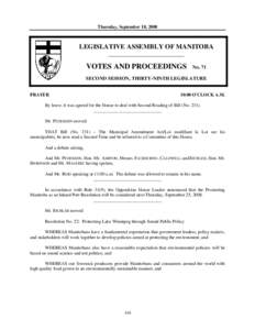 Thursday, September 18, 2008  LEGISLATIVE ASSEMBLY OF MANITOBA __________________________  VOTES AND PROCEEDINGS