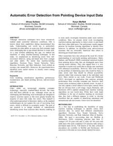 Automatic Error Detection from Pointing Device Input Data Afroza Sultana School of Information Studies, McGill University Montreal, Canada [removed]