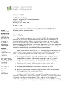 December 21, 2010 Ms. Elizabeth M. Murphy Secretary, Securities and Exchange Commission 100 F Street, NE Washington, DC[removed]Re. File # 4-619