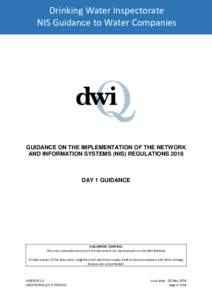 Drinking Water Inspectorate NIS Guidance to Water Companies GUIDANCE ON THE IMPLEMENTATION OF THE NETWORK AND INFORMATION SYSTEMS (NIS) REGULATIONS 2018
