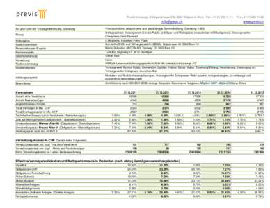 Previs Vorsorge, Seftigenstrasse 362, 3084 Wabern b. Bern Tel. +   Art und Form der Vorsorgeeinrichtung, Gründung Primat Stiftungsrat