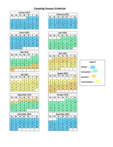 Camping Season Schedule January 2015 Tu W Th F 1 2 6