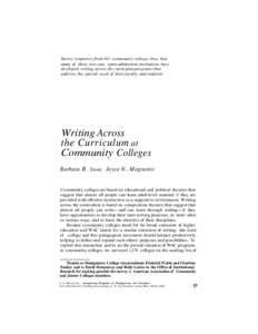 Survey responses from 401 community colleges show that many of these two-year, open-admissions institutions have developed writing across the curriculum programs that address the special needs of their faculty and studen