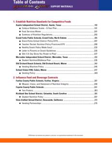 Table of Contents SUPPORT MATERIALS 1. Establish Nutrition Standards for Competitive Foods Austin Independent School District, Austin, Texas ................................................................189 • Campus 