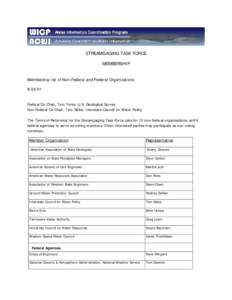 STREAMGAGING TASK FORCE MEMBERSHIP Membership list of Non-Federal and Federal Organizations[removed]Federal Co-Chair, Tom Yorke, U.S. Geological Survey Non-Federal Co-Chair, Tom Stiles, Interstate Council on Water Policy