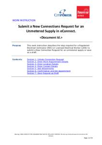 WORK INSTRUCTION  Submit a New Connections Request for an Unmetered Supply in eConnect. <Document Id.> Purpose