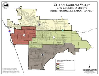 City of Moreno Valley PIGEON PASS RD City Council Districts Redistricting 2014 Adopted Plan PE