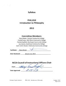 Nebraska Transfer Initiative  PHIL 1010 – Introduction to Philosophy Updated: 2013 Page 1 of 5