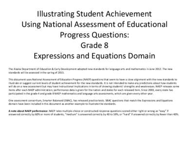 Illustrating Student Achievement Using National Assessment of Educational Progress Questions: Grade 8 Expressions and Equations Domain The Alaska Department of Education & Early Development adopted new standards for lang