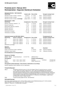QU-Management-System  Preisliste ab 01. Februar 2014 Rohmaterialien / Deponien Steinbruch Hofstetten Wuhrsteine Quintner - Kalk frostsicher: Bezeichnung