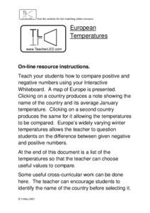 Visit the website for the matching online resource    European Temperatures