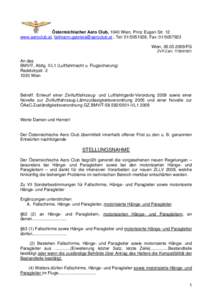 Österreichischer Aero Club, 1040 Wien, Prinz Eugen Str. 12 www.aeroclub.at, [removed] , Tel: [removed], Fax: [removed]Wien, [removed]FG ZVR Zahl: [removed]An das