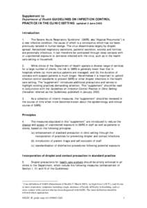 Supplement to Department of Health GUIDELINES ON INFECTION CONTROL PRACTICE IN THE CLINIC SETTING (updated 2 June 2003)