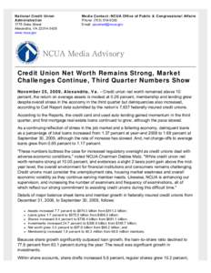 Credit Union Net Worth Remains Strong, Market Challenges Continue, Third Quarter Numbers Show