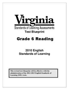 Test Blueprint  Grade 6 Reading 2010 English Standards of Learning