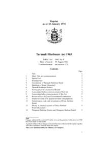 Reprint as at 18 January 1978 Taranaki Harbours Act 1965 Public Act Date of assent