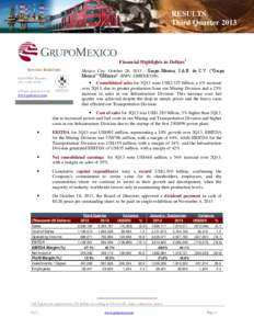 RESULTS Third Quarter 2013 GRUPO MÉXICO