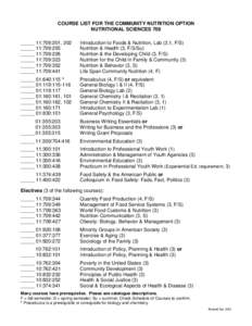 COURSE LIST FOR THE COMMUNITY NUTRITION OPTION NUTRITIONAL SCIENCES 709 _____ 11:709:201, 202 _____ 11:709:255 _____ 11:709:226 _____ 11:709:323