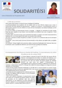 SOLIDARITÉ(S) Lettre d’information du 24 septembre 2013 La ministre Marie-Arlette CARLOTTI