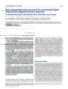 Acta Orthopaedica 2014; 85 (4): 363–[removed]Poor intermediate-term survival of the uncemented Optan anatomically adapted femoral component