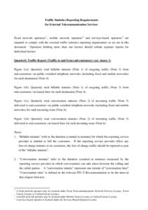 Traffic Statistics Reporting Requirements for External Telecommunication Services Fixed network operators 1 , mobile network operators 2 and services-based operators 3 are required to comply with the external traffic sta