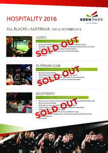 HOSPITALITY 2016 LIVE THE MOMENT ALL BLACKS v AUSTRALIA - SAT 22 OCTOBER 2016 SUITES