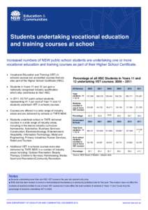 Students undertaking vocational education and training courses at school Increased numbers of NSW public school students are undertaking one or more vocational education and training courses as part of their Higher Schoo