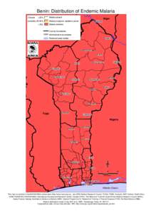 Benin: Distribution of Endemic Malaria Climate Malaria absent  <25%