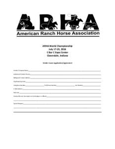 ARHA World Championship July 17-23, 2016 C Bar C Expo Center Cloverdale, Indiana Vendor Lease Application/Agreement