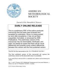 AMERICAN METEOROLOGICAL SOCIETY Journal of the Atmospheric Sciences  EARLY ONLINE RELEASE