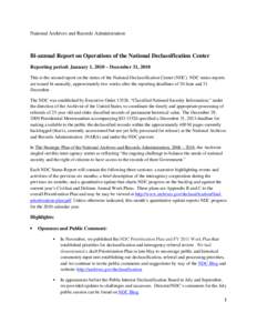 National Archives and Records Administration  Bi-annual Report on Operations of the National Declassification Center