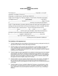 SAMPLE HOUSE CORPORATION AND CHAPTER LEASE The Directors of ______________________________________ Corporation, a non-profit corporation in the State or Province of_____________________________________________ (Corporati