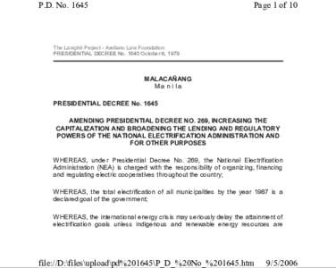 P.D. NoPage 1 of 10 The Lawphil Project - Arellano Law Foundation PRESIDENTIAL DECREE NoOctober 8, 1979