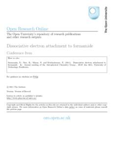 Open Research Online The Open University’s repository of research publications and other research outputs Dissociative electron attachment to formamide Conference Item