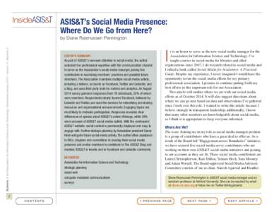 InsideASIS&T  ASIS&T’s Social Media Presence: Where Do We Go from Here?  Bulletin of the Association for Information Science and Technology – December/January 2015 – Volume 41, Number 2