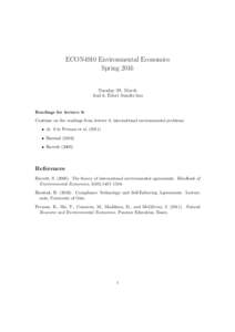 ECON4910 Environmental Economics Spring 2016 Tuesday 29. March Aud 6, Eilert Sundts hus