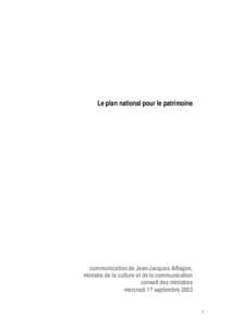 Le plan national pour le patrimoine  communication de Jean-Jacques Aillagon,