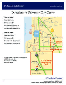Directions to University City Center From the south John Jay Hopkins Dr.  Genesee Ave.