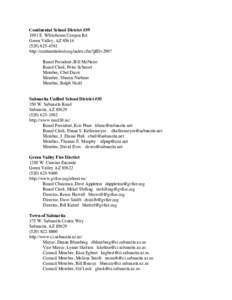 Continental School District #[removed]E. Whitehouse Canyon Rd. Green Valley, AZ[removed]4581 http://continentalesd.org/index.cfm?pID=2907 Board President, Bill McNaire