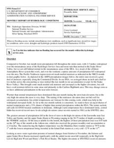 NWS Form E-5 U.S. DEPARTMENT OF COMMERCE NATIONAL OCEANIC AND ATMOSPHERIC ADMINISTRATION NATIONAL WEATHER SERVICE MONTHLY REPORT OF HYDROLOGIC CONDITIONS TO: Hydrologic Operations Division, W/OH2