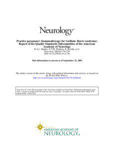 Practice parameter: Immunotherapy for Guillain−Barré syndrome: Report of the Quality Standards Subcommittee of the American Academy of Neurology