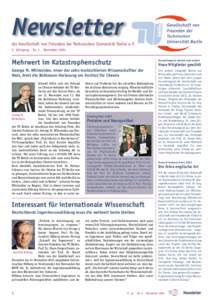 Newsletter der Gesellschaft von Freunden der Technischen Universität Berlin e. V. 2. Jahrgang · Nr. 4 · November 2001 Mehrwert im Katastrophenschutz