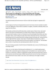 The House Is Looking for a Few Good Men and Women - US News and World Report  Page 1 of 1 Tuesday, May 6, 2008 Nation & World